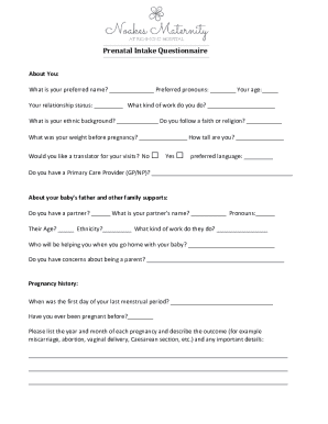 Prenatal Intake Questionnaire