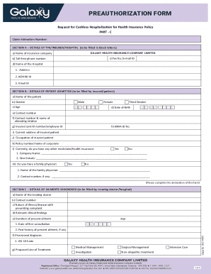 Preauthorization Form for Cashless Hospitalization