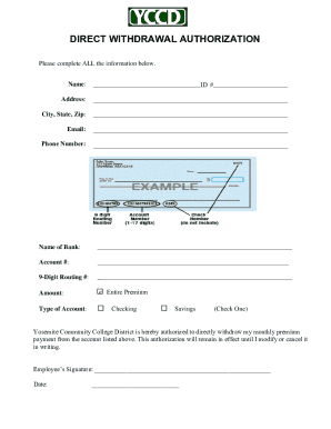 Direct Withdrawal Authorization Form