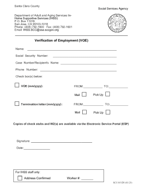 Santa Clara County IHSS Verification of Employment