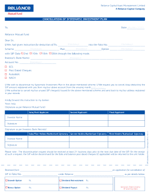 SIP Cancellation Form