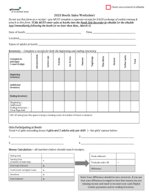 2025 Booth Sales Worksheet