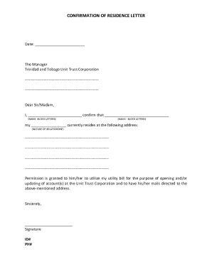 Confirmation of Residence Letter