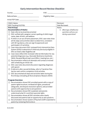 Early Intervention Record Review Checklist