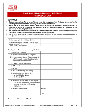 Business Suraksha-Laghu Retail Proposal Form