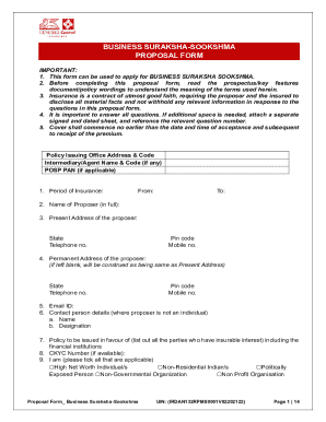 Business Suraksha-Sookshma Proposal Form