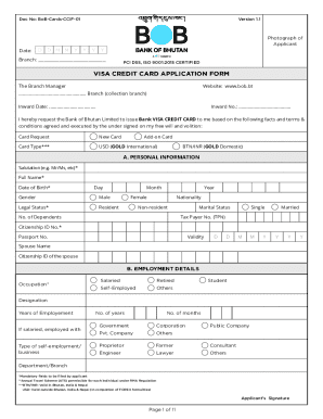 Bank of Bhutan Visa Credit Card Application Form