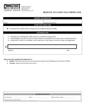 Request to Close Visa Credit Line
