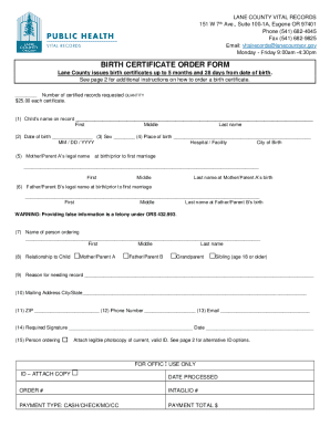 Lane County Birth Certificate Order Form