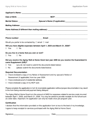 Aging Well at Home Grant Application Form