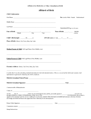 Affidavit of Birth for Midwife