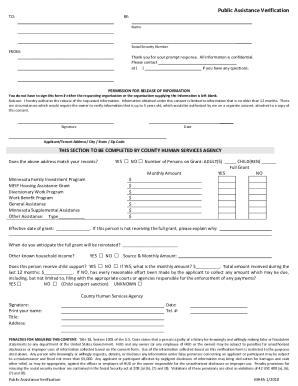 Public Assistance Verification Form