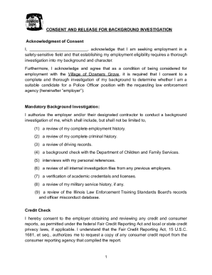 Consent and Release for Background Investigation