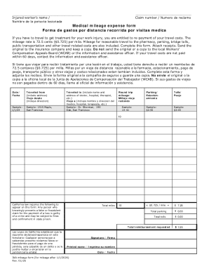 Medical Mileage Expense Form