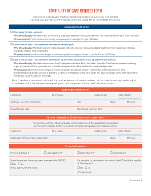 Blue Cross Continuity of Care Request Form