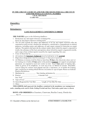 Florida Case Management Conference Order