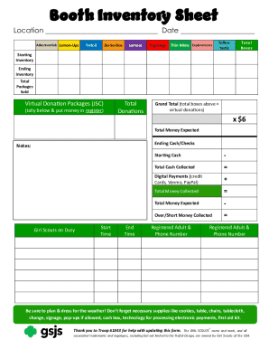 Booth Inventory Sheet