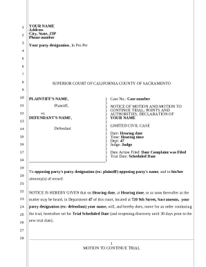 California Motion to Continue Trial