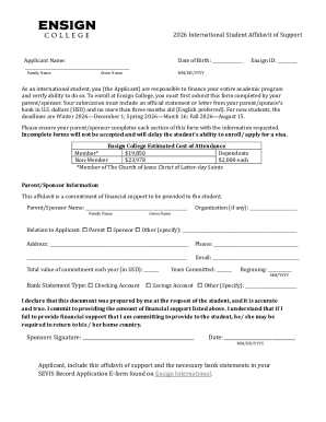 International Student Affidavit of Support