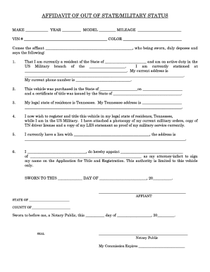 Affidavit of Out of State/Military Status