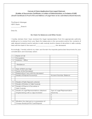 Claim Application for Deceased Bank Assets