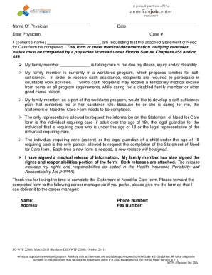 Florida Statement of Need for Care Form