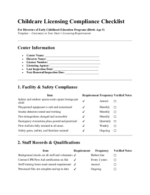 Childcare Licensing Compliance Checklist