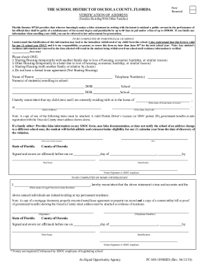 Osceola County Address Verification Form