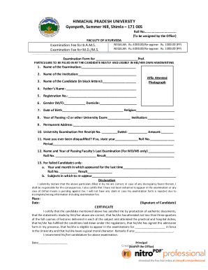 Ayurveda Examination Form