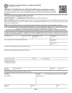 Request for Verification of a Complaint Report