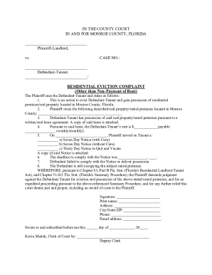 Florida Residential Eviction Complaint