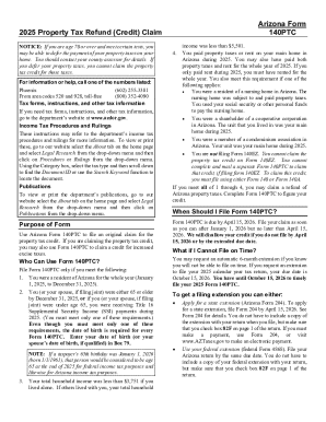 Arizona Property Tax Refund Claim Form 140PTC