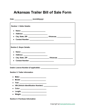 Arkansas Trailer Bill of Sale Form