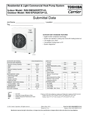 Residential Light Commercial Heat Pump System Submittal Data