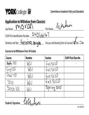CUNY Application to Withdraw from Class(es)