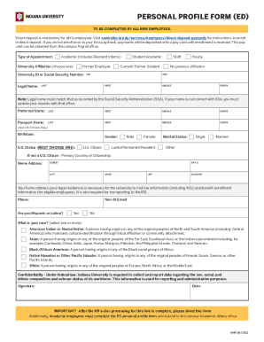 Indiana University Personal Profile Form