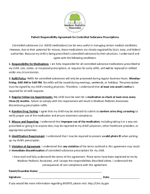 Patient Responsibility Agreement for Controlled Substance Prescriptions