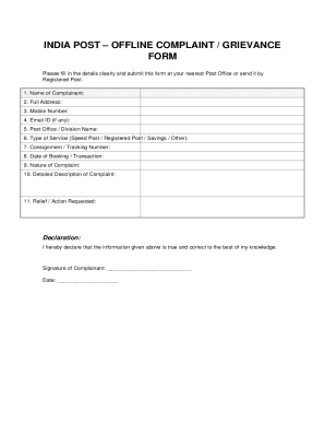 India Post Offline Complaint Form