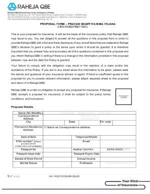 Pravasi Bharatiya Bima Yojana Proposal Form