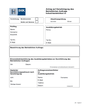 Industrieelektriker Betrieblicher Auftrag Genehmigung