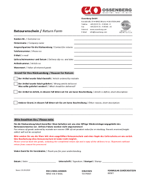 Ossenberg GmbH Return Form