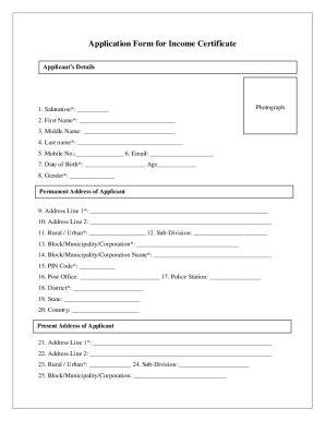 Application Form for Income Certificate