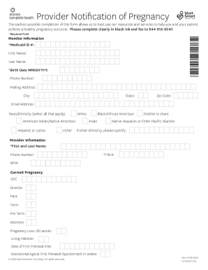 Provider Notification of Pregnancy Form