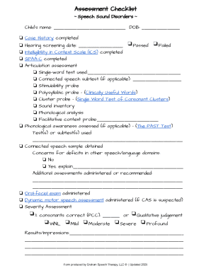 Speech Sound Disorders Assessment Checklist