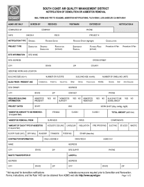 South Coast Air Quality Management District Demolition or Asbestos Removal Notification