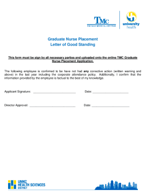 Graduate Nurse Placement Letter of Good Standing