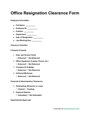 Office Resignation Clearance Form
