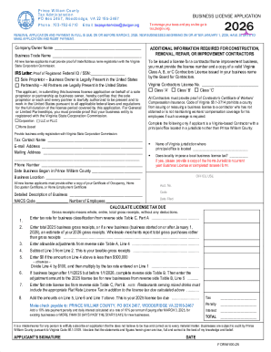 Prince William County Business License Application