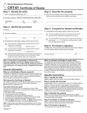 Illinois CRT-61 Certificate of Resale