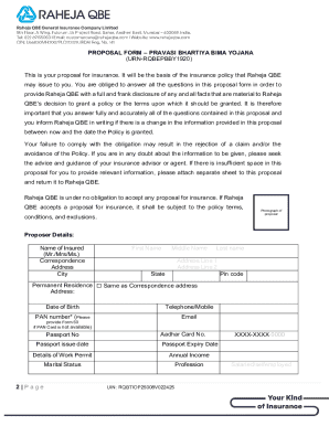 Pravasi Bharatiya Bima Yojana Proposal Form